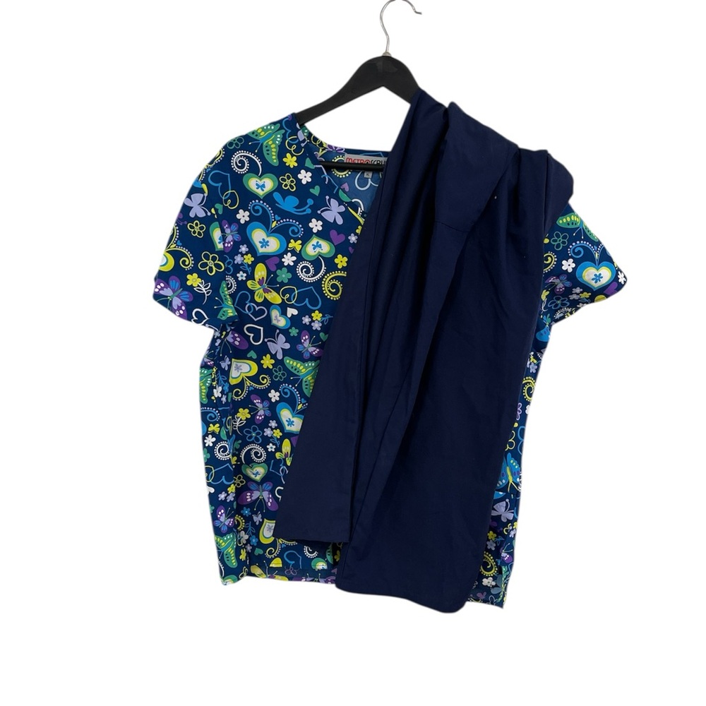Smart Scrubs Blue and Green Floral Tee